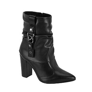 Bota Vizzano Cano Médio Bico Fino Salto Bloco Detalhe Franzido