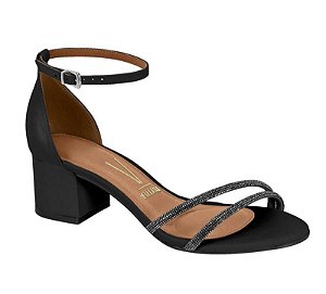 Sandália Vizzano Salto Bloco Baixo Traseiro Fechado Tiras Cristal Pelica