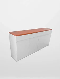 Buffet Branco 4 Gavetas e 4 Portas de Tampo Amadeirado - Puxador Meia-Cava