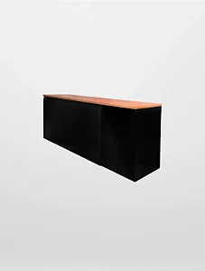 Buffet Preto 3 Portas Com Espaço Para Frigobar de Tampo Amadeirado - Puxador Meia-Cava