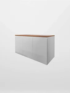 Buffet Aparador Branco 3 Portas Tampo Amadeirado - Puxador Meia-Cava