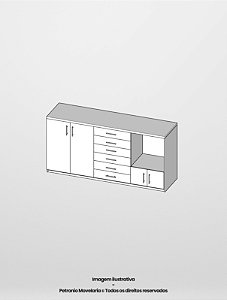 BUFFET 2 PORTAS DE ABRIR + 1 FILEIRA DE GAVETAS (6 GAVETAS) + 2 PORTAS DE ABRIR PEQUENAS