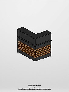 BALCÃO L RIPADO CORPO PRETO TX + RIPAS FREIJÓ 120/90 X 50/30 X 75/110 CORPO 15MM / TAMPO 30MM