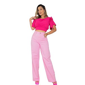 Calça Feminina Wide Leg cor Rosa BB
