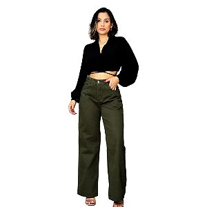 Calça Feminina Wide Leg Verde musgo