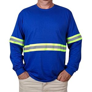 Camiseta Manga Longa Azul Royal Faixa Refletiva