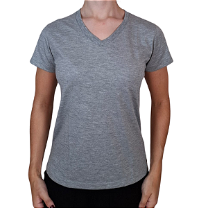 Camiseta Feminina Malha Fria Cinza Mescla kit 3 peças