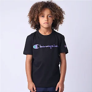 CAMISETA CHAMPION KIDS SCRIPT COLORS BLACK