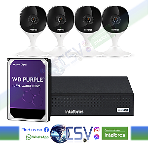 DVR Intelbras 3104 com HD1Tera WDPurple + 4 Câmeras Intelbras IM3 WiFi FullHD + Instalação