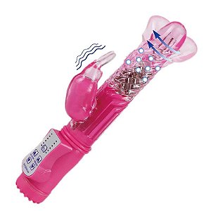 Vibrador e Estimulador   Clitoriano  Rotativo Com Pérolas Massageadores Cor ROSA (PILHAS BRINDE)