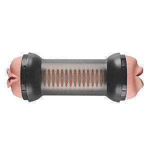 Masturbador Duplo Formato De Halter Com Vagina E Boca-Possui 2 Canais Para Uma Melhor Masturbação-