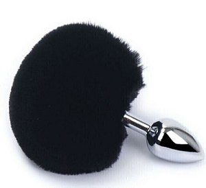 Plug Anal Onix Cor Cromado Com Pompom Preto Hard- Tam P