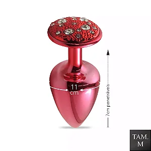 Plug de Metal  Com Pedras Cravejadas (HA135V) - Vermelho TAM M