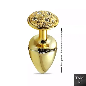 Plug de Metal Com Pedras Cravejadas (HA135D) - Dourado TAM M