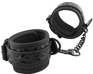 Tornozeleira de Couro Ajustável Com Correntes Para BDSM -Cor Preto-