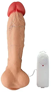 Prótese Realística  Com Vibro Escroto e  Ventosa Real Peter 21X5 Cm- 2 PILHAS DE BRINDE
