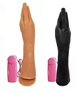 Prótese C/ Vibro Erotic Hand 34,5X7CM - Nas Cores - Black-Bege