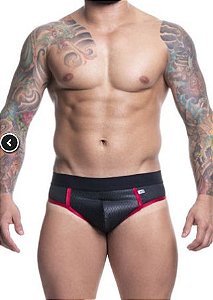 Cueca Em Cirre Preto E Vermelho Trabalhado Frente Slip E Atras Jock