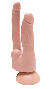 Pênis Duplo Com Ventosa 17CM Cor Bege