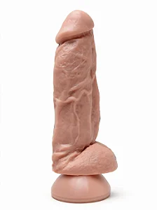 Pênis Com Escroto e Ventosa Sem Vibro Cor Bege 18,5 x 4,5 cm