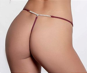 Calcinha Fio Dental Sensuale Com Renda E Perolas - Yaffa
