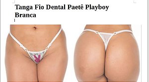 Tanga Fio Dental Paetê Playboy Branca