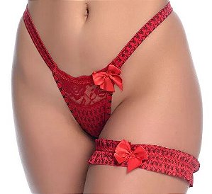 Tanga Fio Dental Play Em Renda E Perneira Com Lacinho Patitex - M