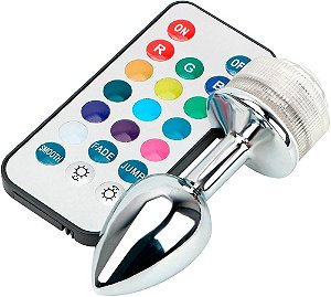 Joia Plug Anal em Alumínio 7 x 2,8 cm Com Luz de LED e Controle Remoto