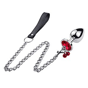 Plug de Coração Em Aço - Com Sino e Corrente - Tamanho M