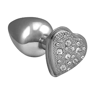 Plug Prata Com Pedra De Coração Cravejada Em Strass Tam M-HA136C