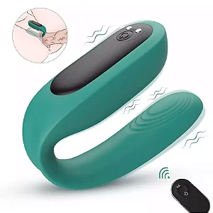 Vibrador de Casal com Controle Remoto  Estimulador de Ponto G e Clitóris- Recarregável Via USB- VERDE/BLACK