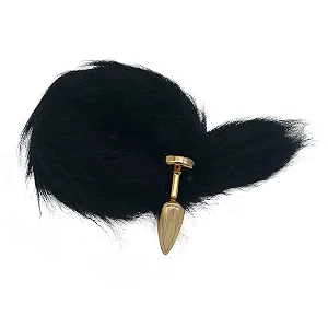 Plug Anal Dourado com Rabo Preto -HA116DP-Tam P