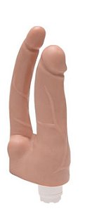 Pênis Duplo Com Vibradorr Interno 17Cm Bege