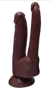 Pênis Duplo Com Ventosa 17CM Cor Chocolate