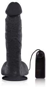 Prótese Realística Com Vibro Escroto e Ventosa Real Peter Preto 21X5 Cm- 2 PILHAS DE BRINDE