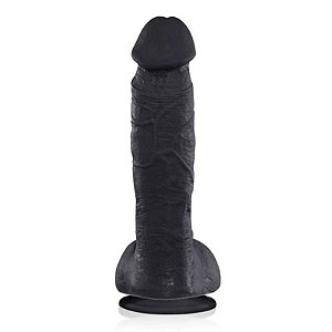 Prótese Realística Com Escroto e Ventosa Real Peter- Preto 21X5 Cm
