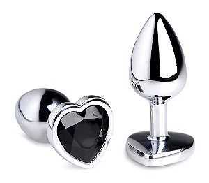 Plug Anal de Coração Aço Inox Tamanho P -Cor  Black