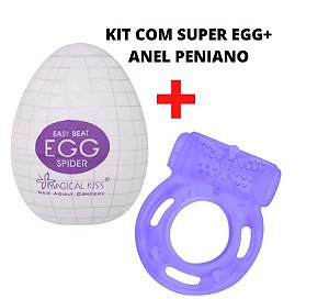 Kit Ovo Masturbador Masculino Super Egg Spider + Anel Peniano Com Vibrador Estimulador