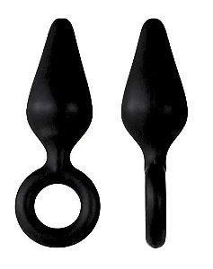 Plug Anal com Alça de Silicone Para Dedo Confortável Formato Cônico/ Preto