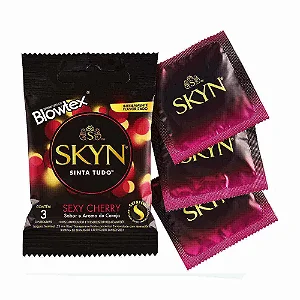 Preservativos Skyn Sexy Cherry Sabor e Aroma de Cereja com 3 unidades Blowtex- 53 mm. (medidas aproximadas)