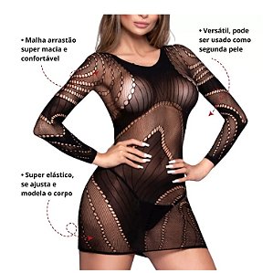 Mini Vestido Arrastão Sensual Com Manga Tamanho Único-Y6413-
