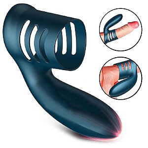 Anel Peniano em Silicone com Estimulador Clitoriano  7 Modos de vibração- Recarregável -(COR NAVAL)