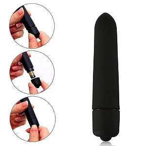 Vibrador Bullet Power Cápsula Vibratória Aveludada Preto - SI- 1 Pilha de Brinde-