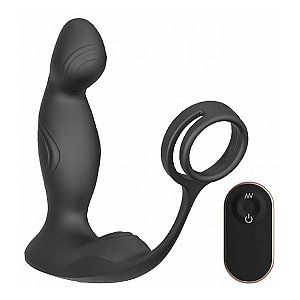 Estimulador de Próstata com Anel Escrotal, Aquecedor e Vibrador 12 Velocidades, Controle Remoto e USB
