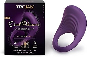 Anel Vibratório Trojan Dual Pleasure, Vibrador Para Casais-8 Intensidades de Vibração - Recarregável-