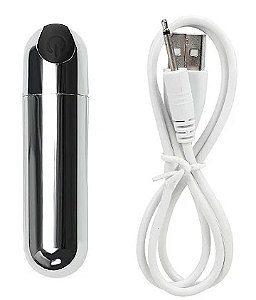 Golden Mini Bullet -Vibrador Cor PRATA-RECARREGAVEL– 10 Modos de Vibração –