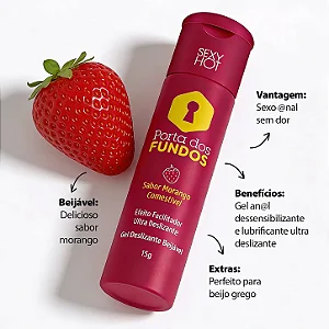 Porta dos Fundos Gel Anal Comestível Sabor Morango- Dessensibilizante e Lubrificante 15g Hot