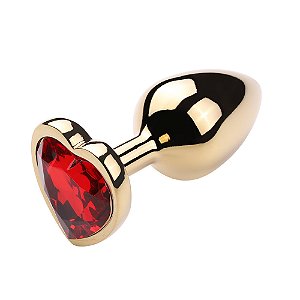 Plug Anal de Coração em Aço - Dourado Com Vermelho- Tamanho G-