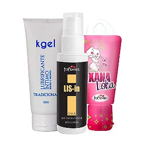 KIT DO PODER-1 Kgel Lubrificante Intimo Neutro-50gr-1 Xana Loka Vibrações Excitante 15gr -1 Lis-in Gold Anestésico 30gr