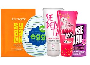 KIT-5 EM 1- 1 Sachê Sugalik 1 Sedenta Molhadinha 1 MyEgg 1 Sense Ball Facilitadora e 1 Xana Loka